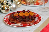 Beef steak wrapped in bacon with dried fruit