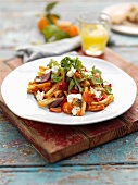 Pasta with roasted vegetables and feta cheese