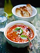 Tomato soup with basil and bread