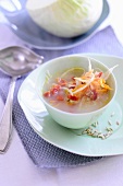 White cabbage soup with dried tomatoes
