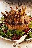 Lamb crown roast on a bed of salad