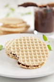 Waffle cookies with chocolate cream