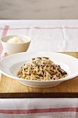 Tagliatelle with bacon and mushroom sauce