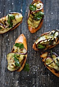 Crostini alla melanzana (toasted bread topped with aubergine and mint)