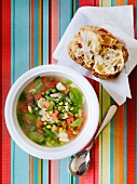 Bowl of Minestrone Soup with Bread