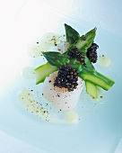 Scallops with green asparagus and caviar