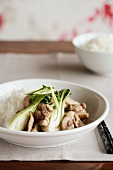 Chicken with bok choy and rice (China)