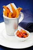 Sweet potato chips with salsa