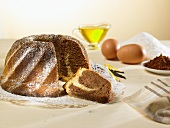 A marble Bundt cake and ingredients