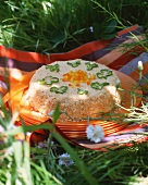 Spicy cream cheese tart with olives for a picnic