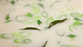 Coconut milk soup being stirred