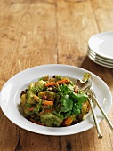 Fried vegetables with watercress pesto