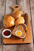 Scotch eggs with ketchup