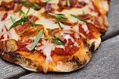 Grilled Pizza with Bacon and Rosemary; Close Up