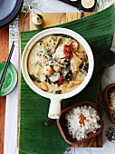 Sayur Lemak (vegetables in coconut milk, Malaysia) with scented coconut rice