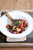 Braised leg of lamb with a tomato ragout