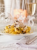 Shell pasta with mascarpone and olives for Christmas