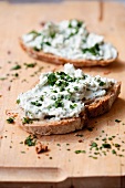 Slices of bread topped with a Gorgonzola spread