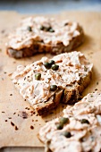Bread topped with Lipptauer cheese spread and capers