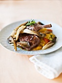 Lamb chops with oyster mushrooms and polenta
