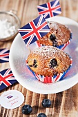 Blueberry muffins decorated with Union Jacks