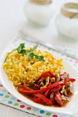 Pork with red peppers and rice (Caribbean)