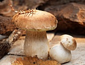 Decorative mushrooms on a stone plate