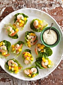 Prawns with avocado and melon wrapped in lettuce