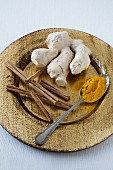 Assorted Spices; Ginger, Cinnamon and Turmeric