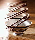 Chinese porcelain dishes with chopsticks