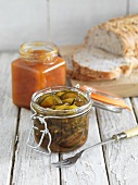 Apricot chutney, gherkins and white bread