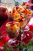 Chocolate mousse with fruit (Christmas dessert, Sweden)