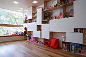 Shelving combination as partition in child's bedroom