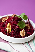 Beetroot salad with balsamic vinegar and walnuts