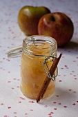 Apple compote with a cinnamon stick