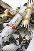 Christmas crackers in snow