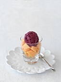 Berry sorbet on melon pieces