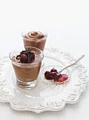 Mousse au chocolat with cherries