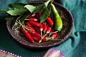 Chilli peppers and bay leaves