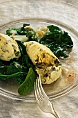 Quark and mint dumplings with spinach and browned butter