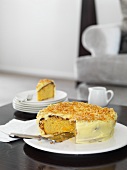 Lemon cake with caramelised nuts