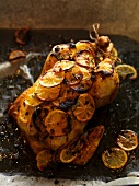 Roast chicken with lemons and thyme