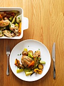 Chicken with vegetables (seen from above)