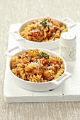 Fusilli alla ragusana (pasta with a minced meat and vegetable sauce)