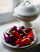 Peppers and aubergines on a plate