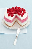A triple-layer raspberry cheesecake