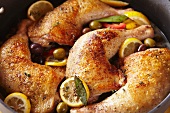 Chicken Legs and Olives and Lemons in a Pan
