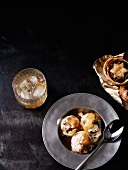 Mince pie ice cream with warm rum and caramel sauce (Christmas)