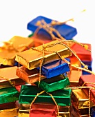 Mini chocolate bars tied with gold string
