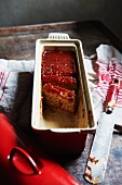 Meatless Meatloaf in Baking Pan; Slices Removed